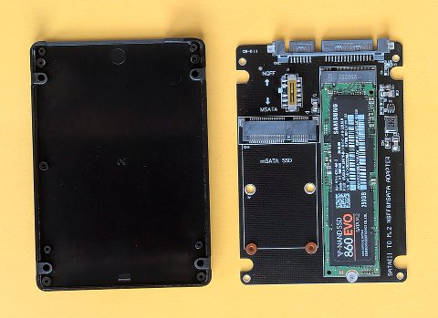 Dell Inspiron 15 5000 SSD upgrade Samsung 860 EVO drive and SATA adapter components