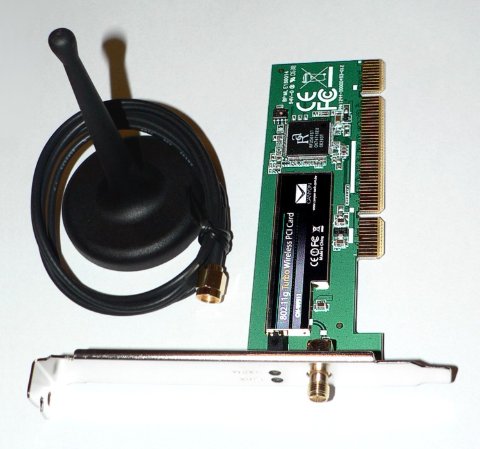 Laptop WiFi Bluetooth network adapter card showing wireless chip and antenna connectors