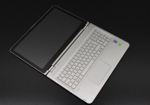 HP Envy x360 laptop open showing keyboard for Windows B key BIOS recovery procedure HP Envy x360 laptop open showing keyboard for Windows B key BIOS recovery procedure